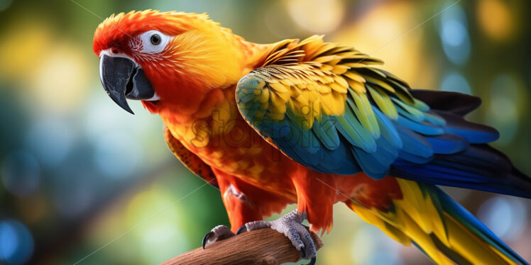 A colorful parrot sitting on the branch of a tropical tree - Starpik
