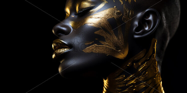 A girl on a black background with gold painted skin - Starpik