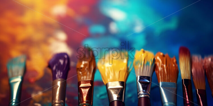 A line of dirty brushes on a colorful background - Starpik
