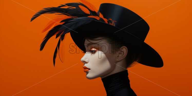 A stylish woman with a hat with orange feathers - Starpik