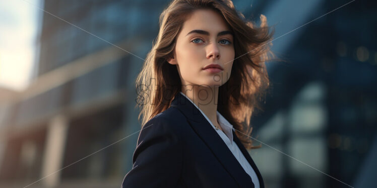 A young businesswomen in a suit against the background of an office - Starpik