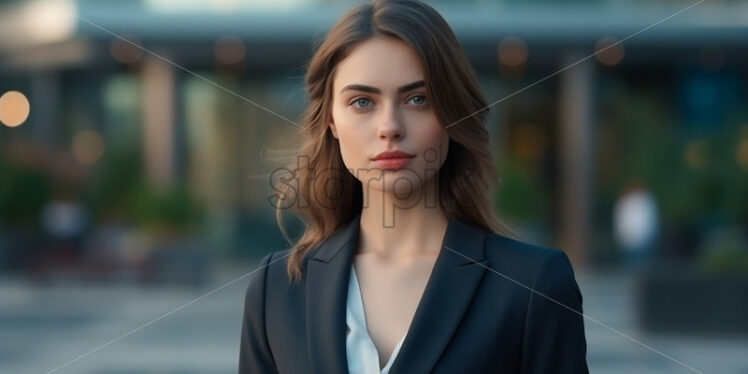 A young businesswomen in a suit against the background of an office - Starpik