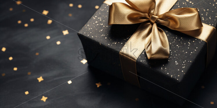 Black luxury gift box with golden ribbon banners - Starpik