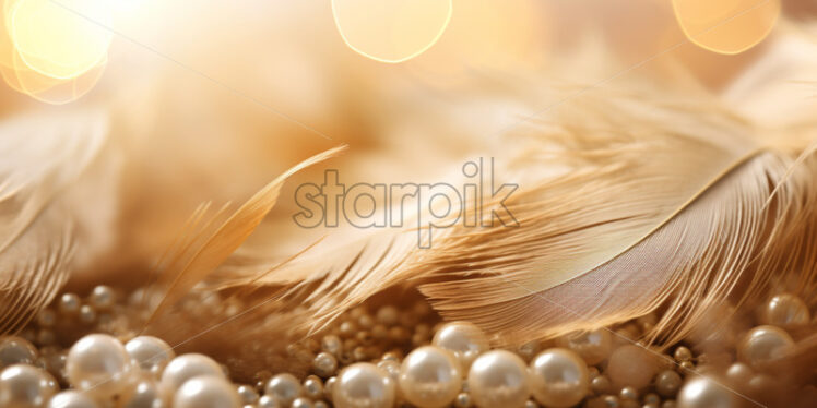 Feathers and pearls luxury backgrounds beige colors - Starpik