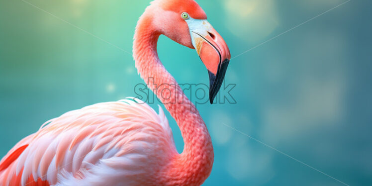Flamingo colorful bird on blue backgrounds - Starpik