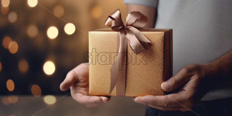 One hand holds a small gift box - Starpik
