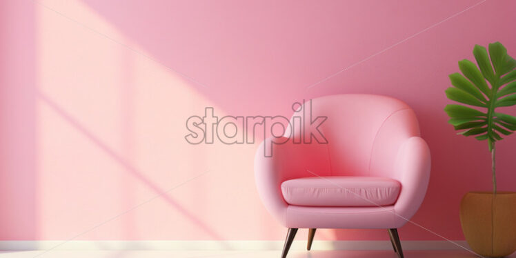 Pink chair at a pink background posters - Starpik