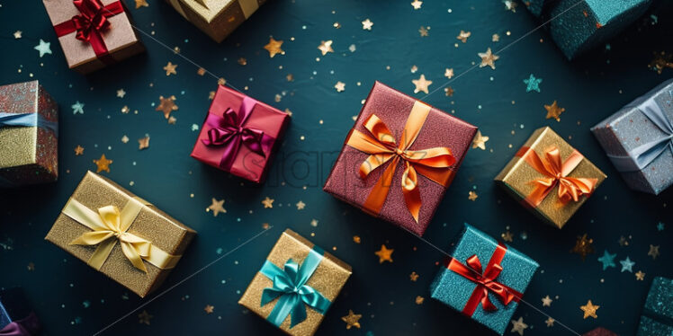 Several colorful gifts on blue background - Starpik