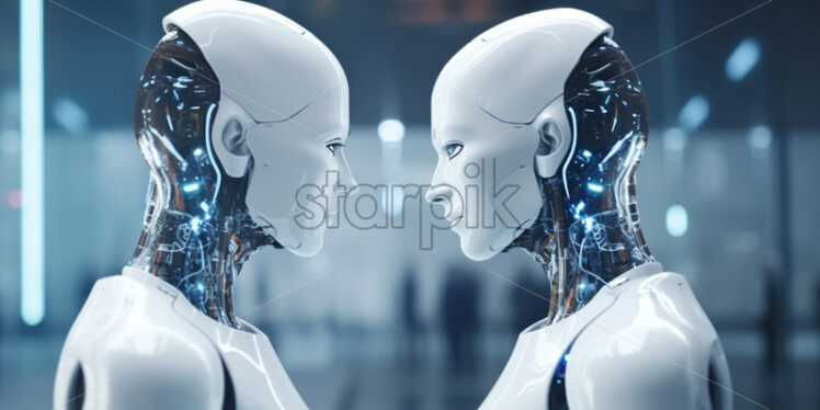 Two robots stand face to face, Artificial Intelligence - Starpik