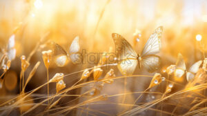 Yellow bokeh background with butterflies and light - Starpik