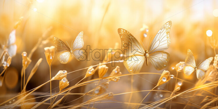 Yellow bokeh background with butterflies and light - Starpik