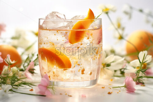 peach gin tonic cocktails with flowers decors - Starpik