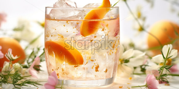 peach gin tonic cocktails with flowers decors - Starpik