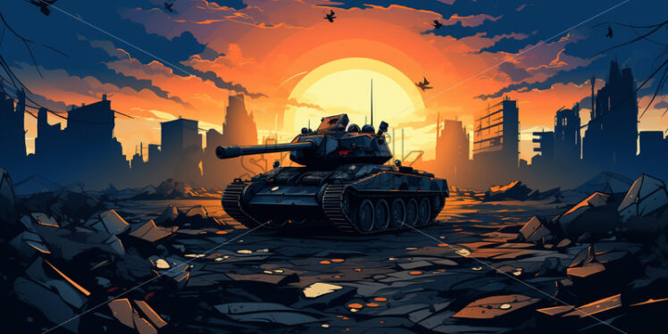 2d illustrations with tanks in a city - Starpik Stock