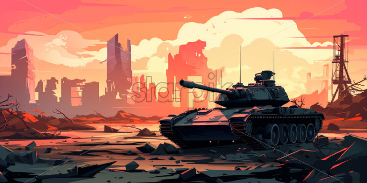 2d illustrations with tanks in a city - Starpik Stock