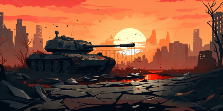 2d illustrations with tanks in a city - Starpik Stock