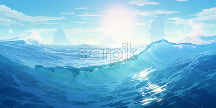 A 2d illustration with a blue sea - Starpik Stock