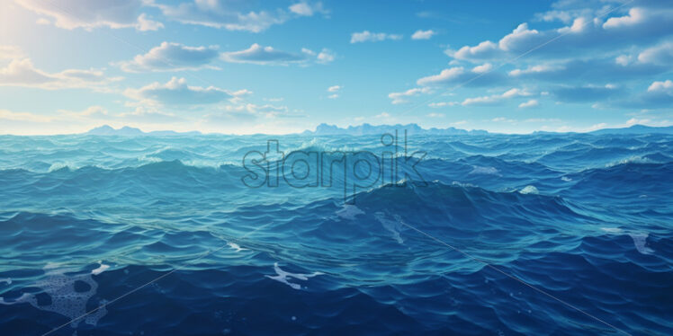 A 2d illustration with a blue sea - Starpik Stock