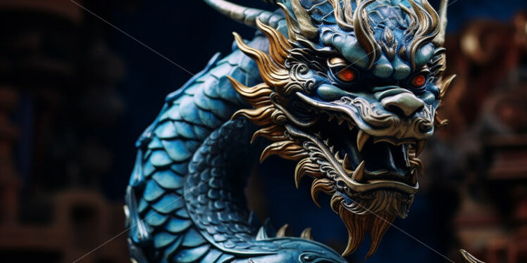 A Chinese blue stone dragon, statuette - Starpik Stock