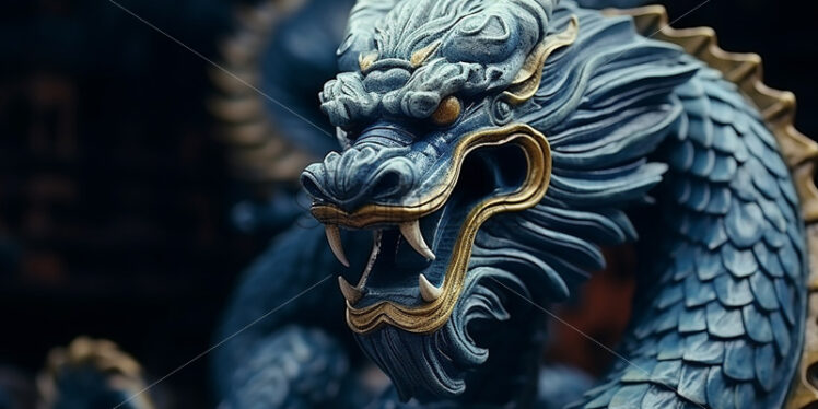 A Chinese blue stone dragon, statuette - Starpik Stock