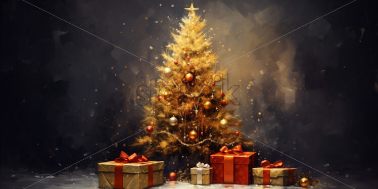 A Christmas tree with toys, painting in impressionism style - Starpik Stock