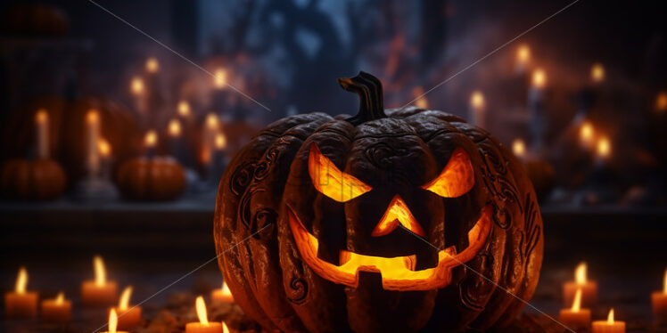 A Halloween pumpkin decorated with candles - Starpik Stock