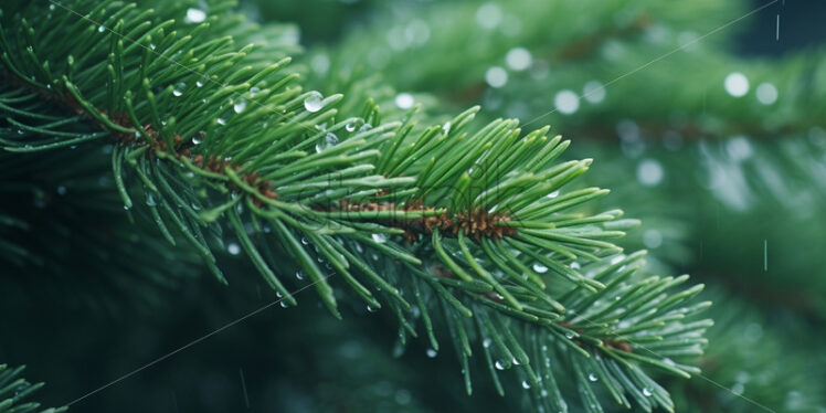 A background of fir branches on which snow is falling - Starpik Stock