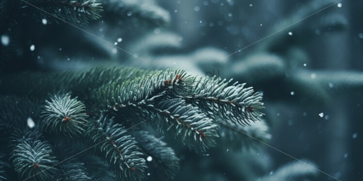 A background of fir branches on which snow is falling - Starpik Stock