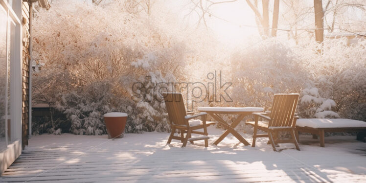 A backyard of a house full of snow - Starpik Stock