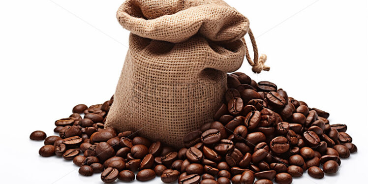 A bag of coffee beans on a white background - Starpik Stock