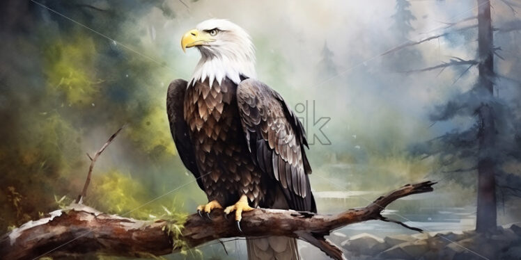 A bald eagle on a branch painted in watercolor - Starpik Stock