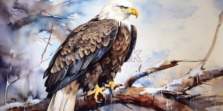 A bald eagle on a branch painted in watercolor - Starpik Stock