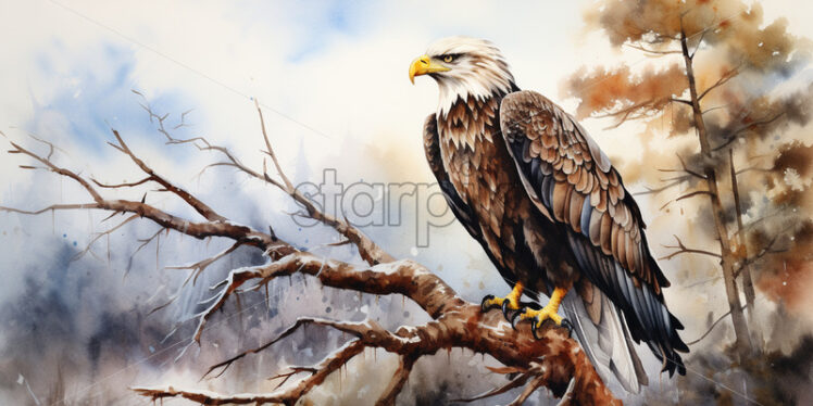 A bald eagle on a branch painted in watercolor - Starpik Stock