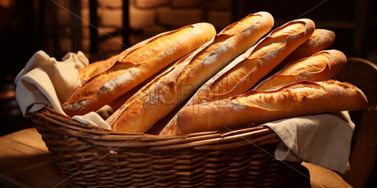 A basket of fresh French baguettes - Starpik Stock