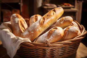 A basket of fresh French baguettes - Starpik Stock