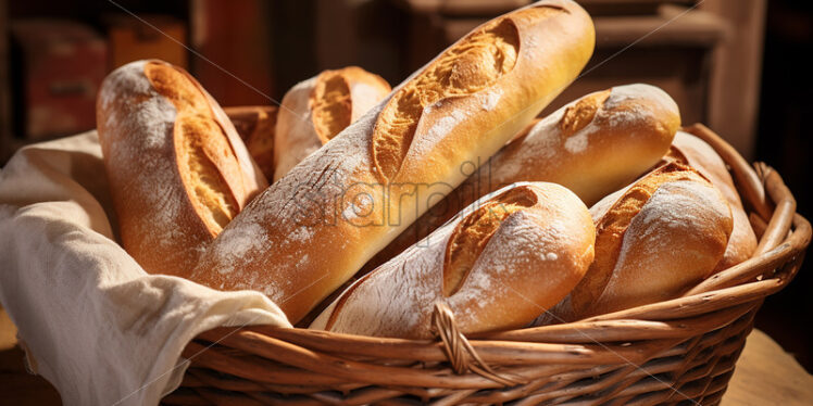 A basket of fresh French baguettes - Starpik Stock