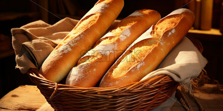 A basket of fresh French baguettes - Starpik Stock