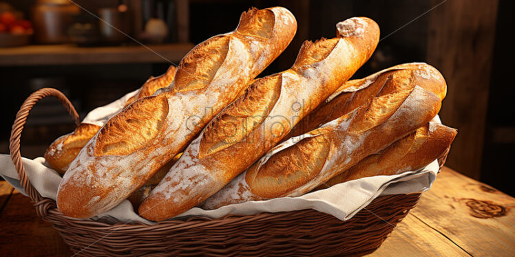 A basket of fresh French baguettes - Starpik Stock