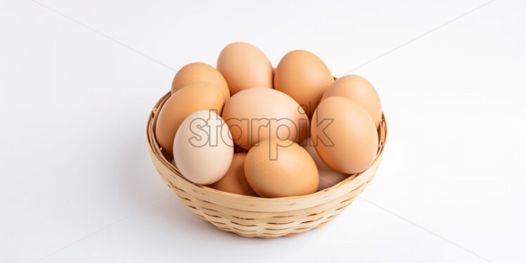 A basket with eggs on a white background - Starpik Stock