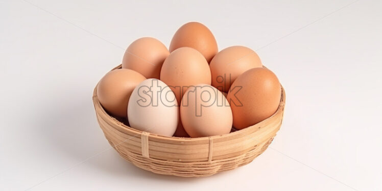 A basket with eggs on a white background - Starpik Stock