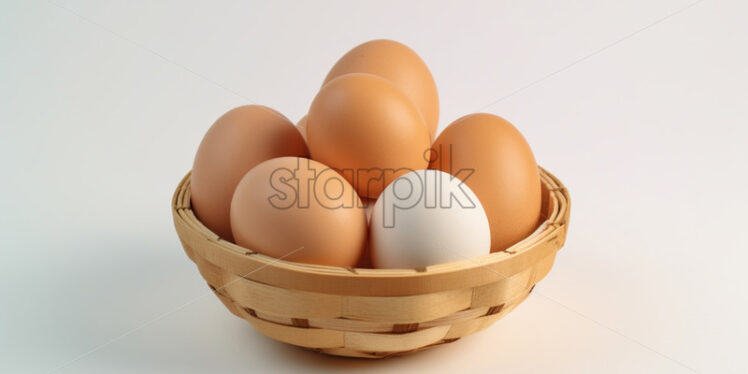 A basket with eggs on a white background - Starpik Stock