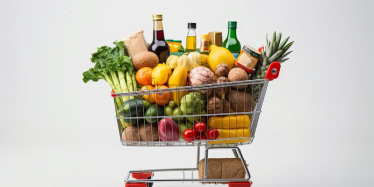 A basket with food products on a white background - Starpik Stock