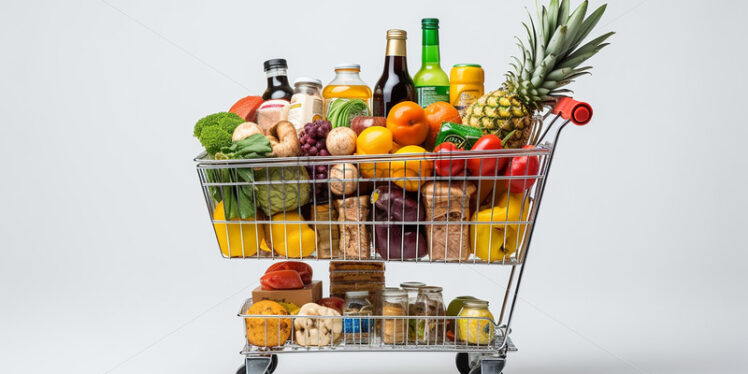 A basket with food products on a white background - Starpik Stock