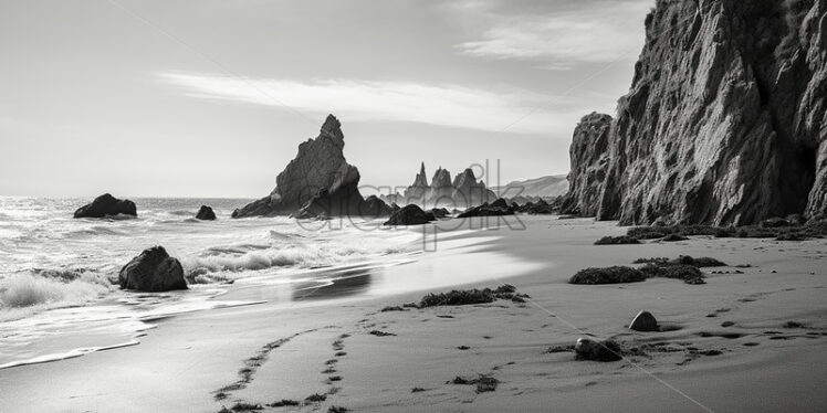 A beach in black and white colors - Starpik Stock