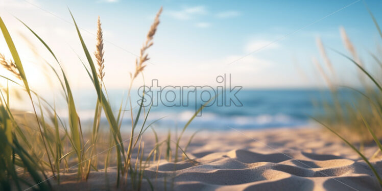 A beach with sand and blades of grass - Starpik Stock