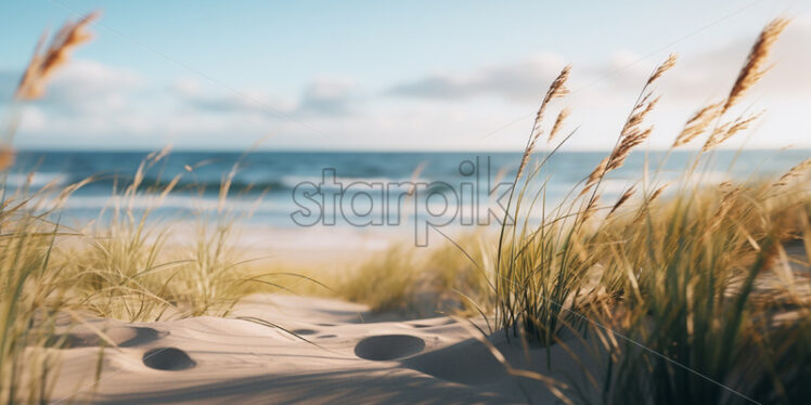 A beach with sand and blades of grass - Starpik Stock