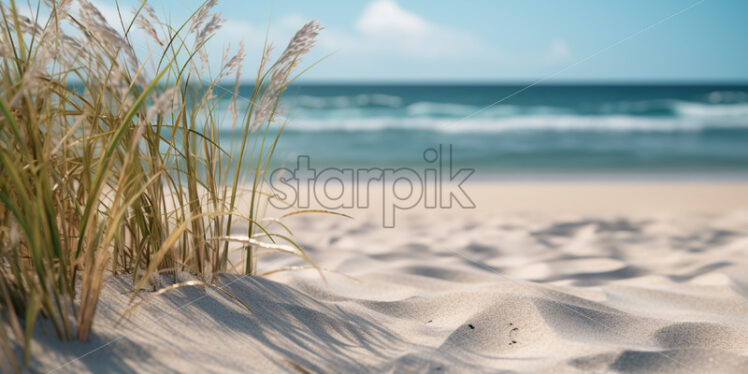 A beach with sand and blades of grass - Starpik Stock