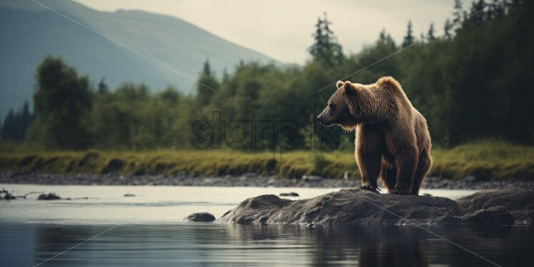 A bear on the bank of a river in the mountains - Starpik Stock