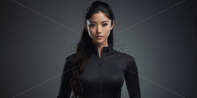 A beautiful Asian girl in a black sports suit - Starpik Stock