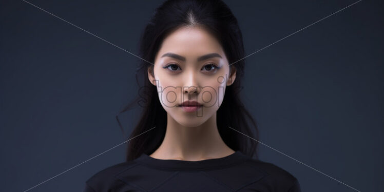 A beautiful Asian girl in a black sports suit - Starpik Stock